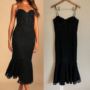 NWOT Found Your Love Black Lace Sleeveless Trumpet Midi Dress